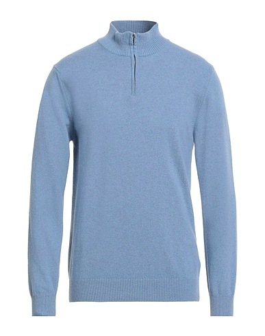 DANIELE FIESOLI Sweater with zip Pastel blue 90% Wool, 10% Cashmere