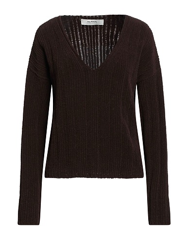 ALPHA STUDIO Jumper Dark brown 65% Wool, 18% Polyamide, 17% Cotton