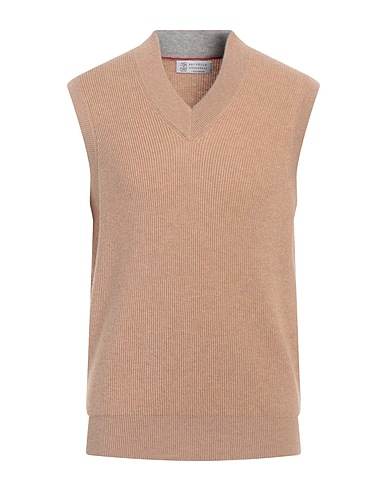 BRUNELLO CUCINELLI Maglia Gilet Cammello 100% Cachemire