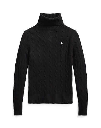 POLO RALPH LAUREN Polo neck Wool-Cashmere Cable Turtleneck Sweater
 Black 90% Wool, 10% Cashmere