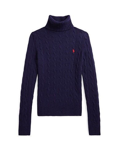 POLO RALPH LAUREN Turtleneck Wool-Cashmere Cable Turtleneck Sweater
 Navy 90% Wool, 10% Cashmere