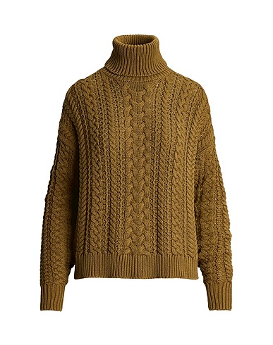LAUREN RALPH LAUREN Polo neck Cable-Knit Cotton-Blend Turtleneck
 Khaki 60% Cotton, 40% Acrylic