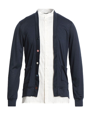 GREY DANIELE ALESSANDRINI Cardigan Blu notte 80% Poliestere, 15% Viscosa, 5% Elastan, Lino