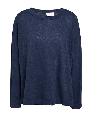 DANIELE FIESOLI Basic T-Shirt Navy blue 96% Linen, 4% Elastane