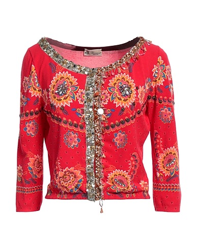 BLUMARINE Strickjacke Rot 95% Rayon, 5% Auslese, Swarovski® Kristall