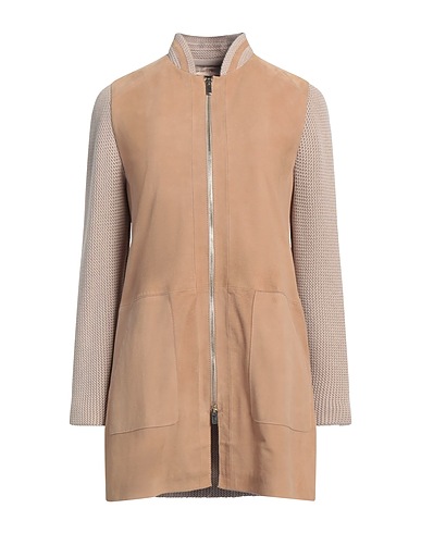 PUROTATTO Cardigan Camel 100% Leather, Cotton
