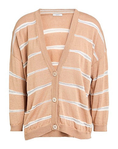 PESERICO Strickjacke Hellbraun 60% Leinen, 40% Baumwolle, Viskose, Metallfaser