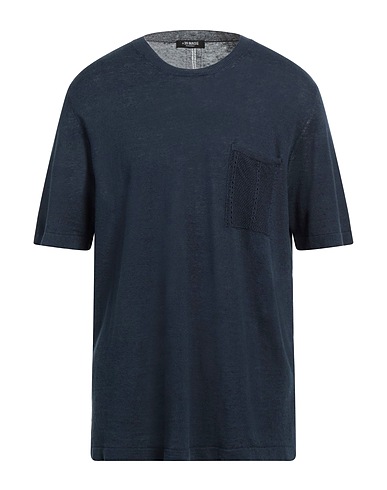 +39 MASQ Pullover Blu navy 75% Lino, 25% Cotone