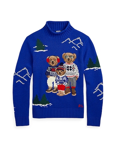 POLO RALPH LAUREN Polo neck Polo Bear Family Sweater
 Blue 100% Wool