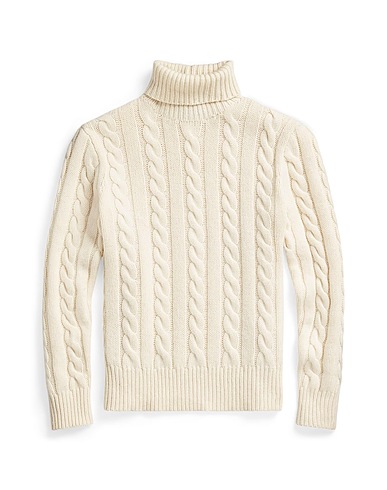 POLO RALPH LAUREN Polo neck Cable-Knit Wool-Cashmere Sweater
 Ivory 80% Wool, 20% Cashmere
