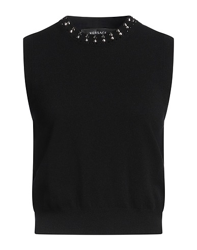 VERSACE Sleeveless sweater Black 80% Virgin Wool, 20% Cashmere, Aluminum, Glass
