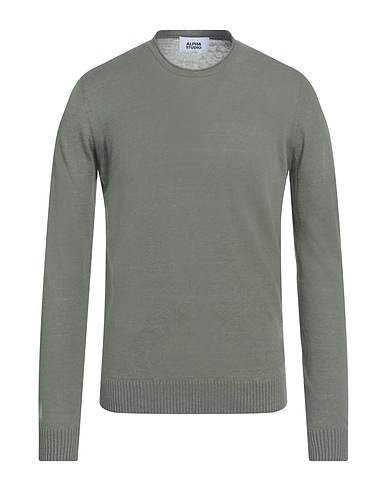 ALPHA STUDIO Pullover Militärgrün 75% Leinen, 25% Baumwolle
