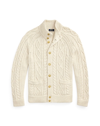 POLO RALPH LAUREN Cardigan ARAN-KNIT MARLED COTTON CARDIGAN
 Ivory 100% Cotton