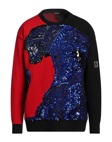 BALMAIN Jumper Red 100% Merino Wool, PVC - Polyvinyl chloride, Glass, Viscose, Polyester