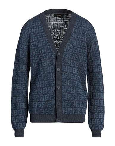 FENDI Cardigan Slate blue 80% Linen, 14% Cotton, 4% Silk, 2% Elastane