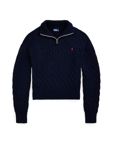 POLO RALPH LAUREN Polo neck CABLE-KNIT COTTON QUARTER-ZIP SWEATER
 Midnight blue 100% Cotton