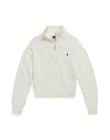 POLO RALPH LAUREN Turtleneck CABLE-KNIT COTTON QUARTER-ZIP SWEATER
 White 100% Cotton