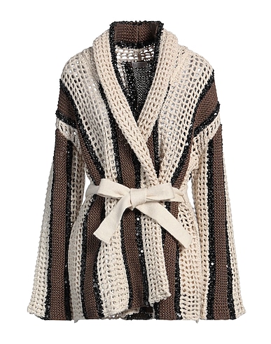 BRUNELLO CUCINELLI Cardigan Beige 55% Jute, 35% Cotton, 10% Polyamide, Polyester, Linen