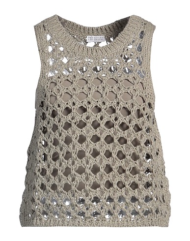 BRUNELLO CUCINELLI Sleeveless sweater Khaki 55% Jute, 35% Cotton, 10% Polyamide