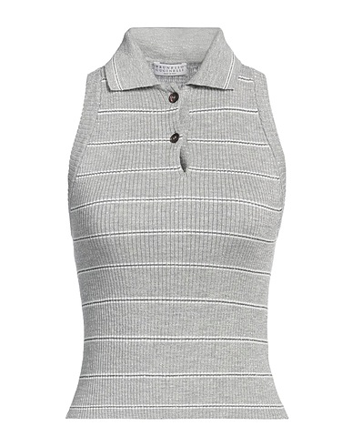 BRUNELLO CUCINELLI Sleeveless sweater Grey 45% Linen, 37% Polyester, 10% Metallic fiber, 8% Polyamide, Cotton
