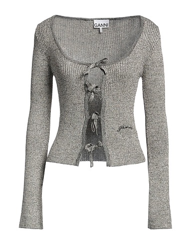 GANNI Cardigan Platinum 66% Recycled polyamide, 34% Metallic fiber