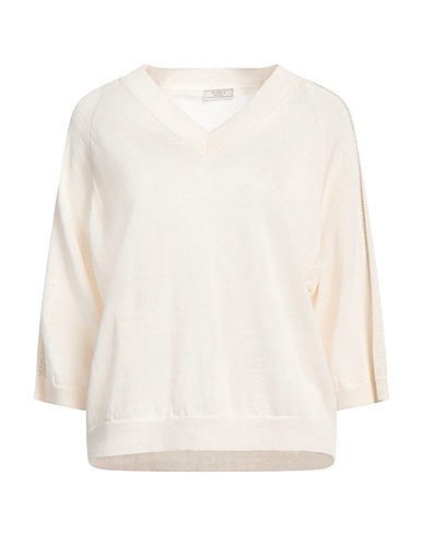 PESERICO Pullover Avorio 60% Lino, 40% Cotone, Fibra di metallo