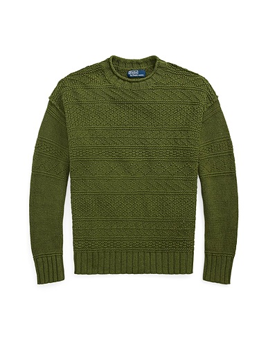 POLO RALPH LAUREN Jumper TEXTURED LINEN-COTTON SWEATER VERDE MILITARE 55% Linen, 45% Cotton