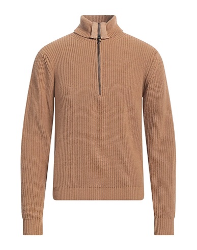GREY DANIELE ALESSANDRINI Sweater with zip Camel 80% Wool, 20% Polyamide