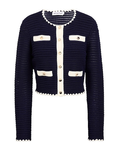 SELF-PORTRAIT Cardigan Midnight blue 45% Cotton, 41% Viscose, 10% Polyamide, 4% Cashmere, Polyester