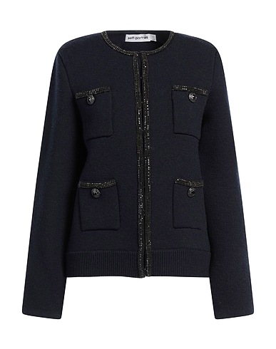 SELF-PORTRAIT Cardigan Midnight blue 50% Wool, 24% Polyester, 17% Cotton, 8% Polyamide, 1% Elastane