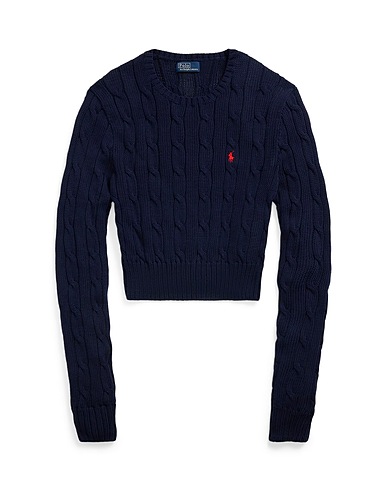 POLO RALPH LAUREN Pullover CROPPED CABLE-KNIT COTTON SWEATER
 Marineblau 100% Pima-Baumwolle
