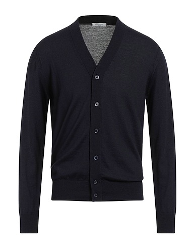 PAOLO PECORA Cardigan Midnight blue 100% Virgin Wool, Mother-of-pearl