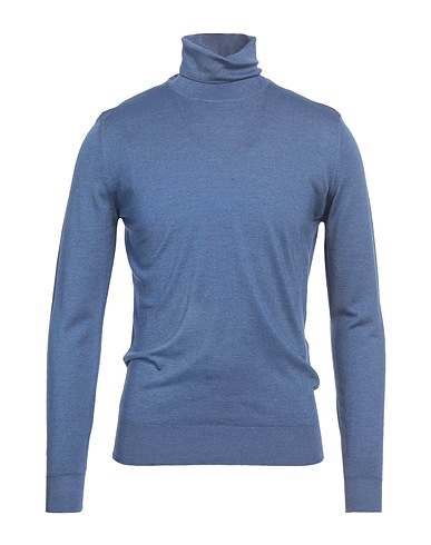 MOORER Polo neck Light blue 70% Wool, 30% Silk
