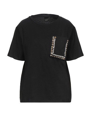 PINKO T-shirt Black 100% Cotton, Elastane, Glass, Copper