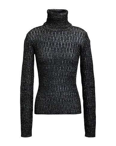 ROBERTO COLLINA Polo neck Black 46% Merino Wool, 44% Viscose, 10% Metallic Polyester