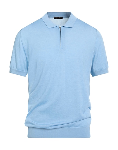 ZAVOLI Maglia con zip Blu chiaro 70% Lana Merino, 20% Seta, 10% Cachemire
