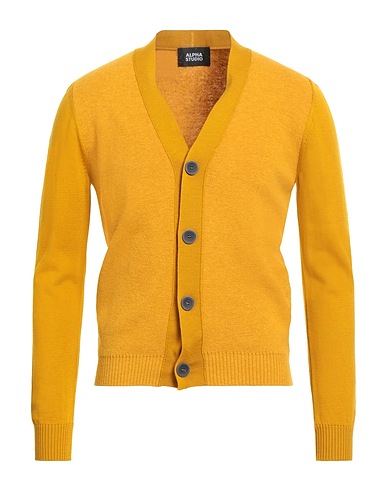 ALPHA STUDIO Cardigan Senape 50% Lana Merino, 25% Lana di alpaca, 13% Poliammide riciclato, 12% Poliammide