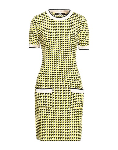 KARL LAGERFELD Sheath dress Yellow 59% Cotton, 28% Polyester, 13% Viscose
