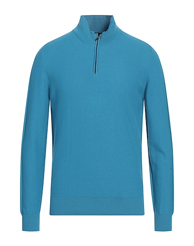 ALPHA STUDIO Jumper with zip Slate blue 100% Geelong Wool