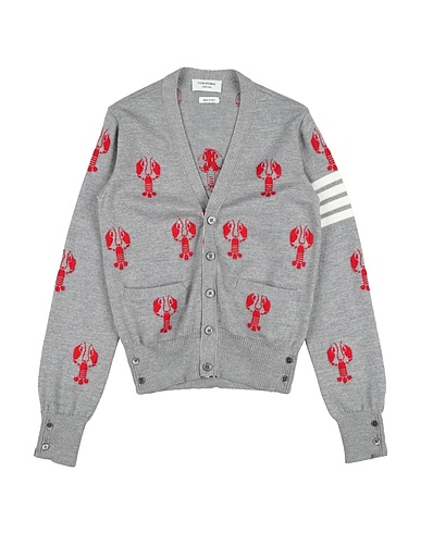 THOM BROWNE Cardigan Grigio 100% Lana Vergine, Madreperla