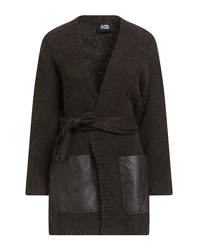 ALPHA STUDIO Cardigan Dark brown 55% Alpaca wool, 31% Recycled polyamide, 14% Polyamide, Ovine leather