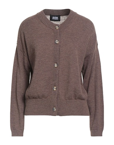 ALPHA STUDIO Cardigan Dark brown 50% Baby alpaca wool, 26% Recycled polyamide, 24% Polyamide
