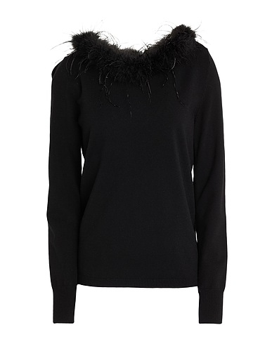 TWINSET Pullover Nero 70% Viscosa, 30% Poliestere, Piume di tacchino, Piume di struzzo