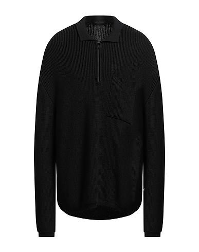 HEVÒ Maglia con zip Nero 50% Lana Vergine, 50% Acrilico