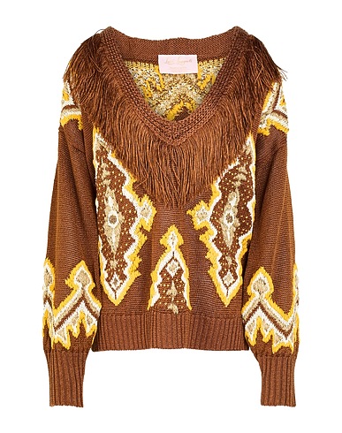 LUISA SPAGNOLI Jumper Brown 63% Linen, 35% Polyester, 2% Metallic Polyester