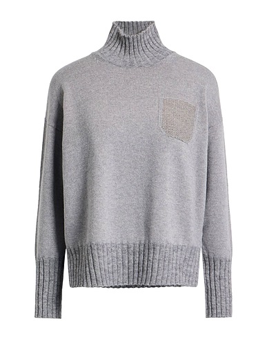 PESERICO Turtleneck Grey 70% Virgin Wool, 20% Silk, 10% Cashmere, Baby alpaca wool, Metallic fiber