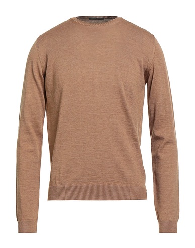 ROBERTO COLLINA Jumper Camel 100% Merino Wool, Leather