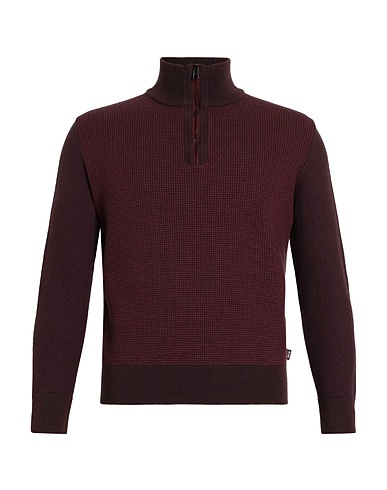 BOSS Jumper with zip Burgundy 100% Cotton, Virgin Wool