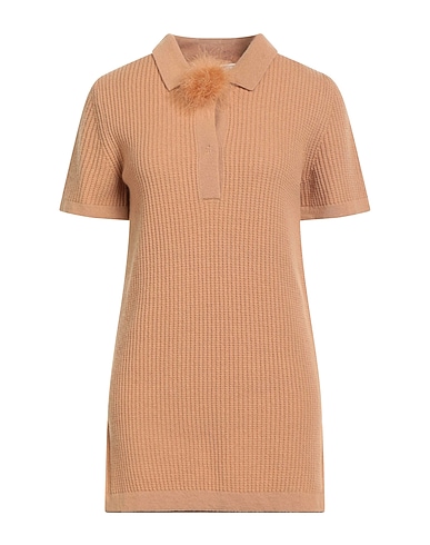 BLUMARINE Jumper Camel 100% Virgin Wool, Guinea fowl feather