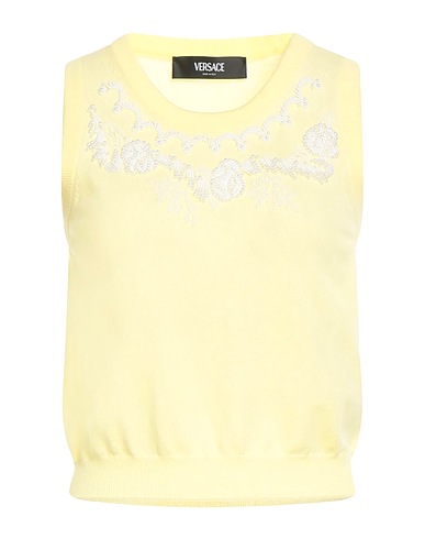 VERSACE Maglia Gilet Giallo pastello 80% Lana Vergine, 20% Cachemire, Vetro, Plastica